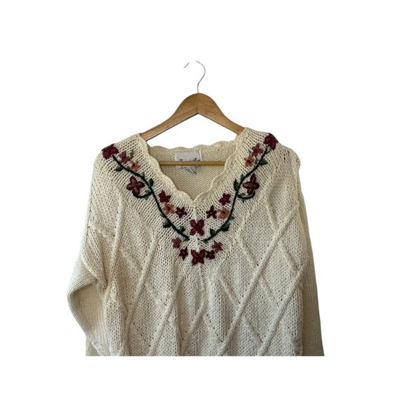 Vintage Kimberly Hope White & Pink Floral Knit Grandma Sweater Women's Large - Picture 2 of 11